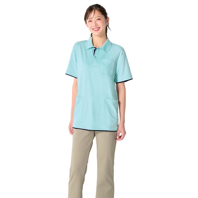 ひんやり！接触冷感！配色ナイロンカノコポロシャツ(男女兼用)