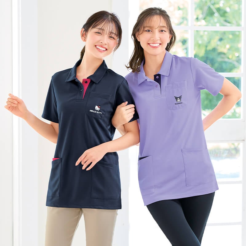 ＜サンリオキャラクターズ＞胸ポケット刺しゅう配色ドライメッシュポロシャツ