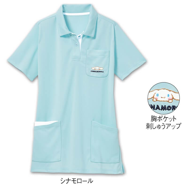 ＜サンリオキャラクターズ＞胸ポケット刺しゅう配色ドライメッシュポロシャツ