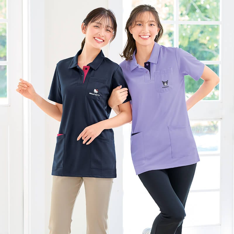 ＜サンリオキャラクターズ＞胸ポケット刺しゅう配色ドライメッシュポロシャツ