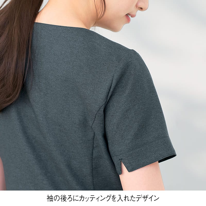 ＜ナチュラルビューティー＞タック入りデザインストレッチ杢スクラブ