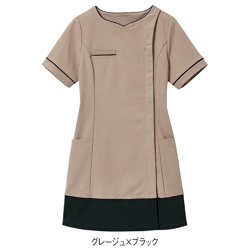 ビューティウェア なめらかストレッチ裾切替フロント開きチュニック