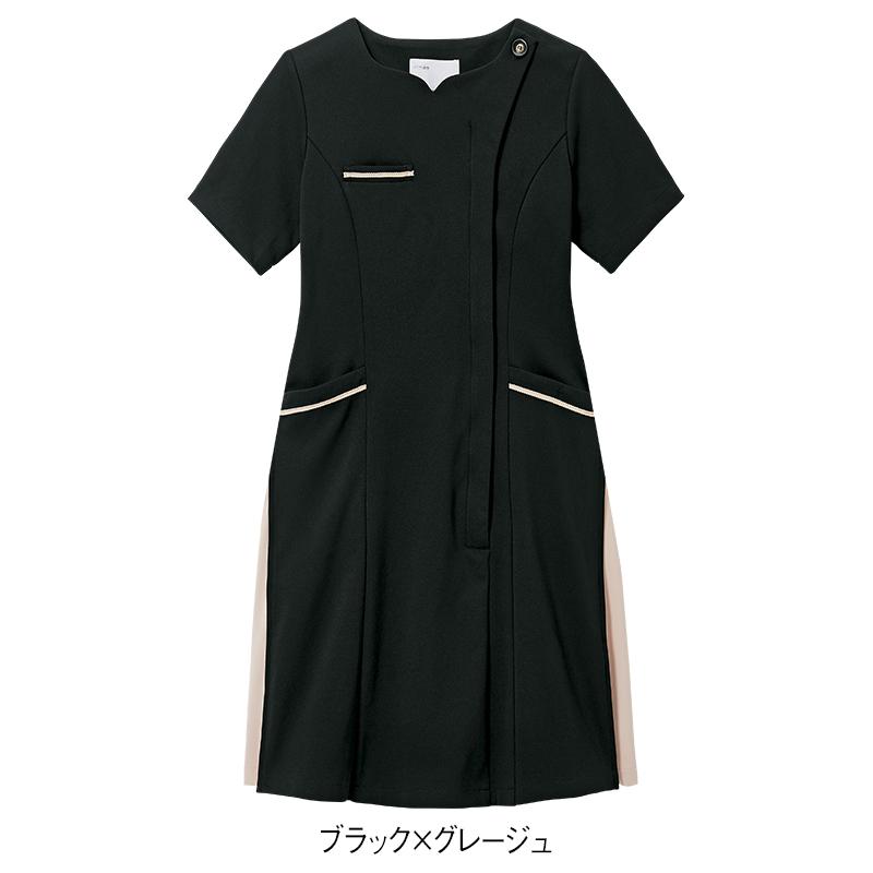 ビューティウェア サイドプリーツフロント開きストレッチワンピース