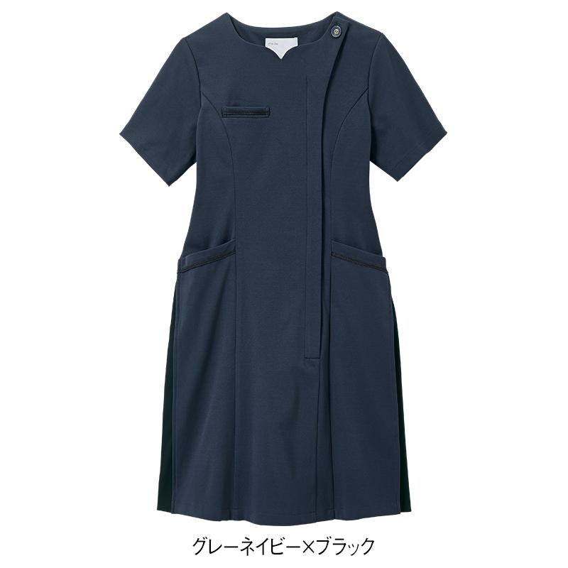 ビューティウェア サイドプリーツフロント開きストレッチワンピース
