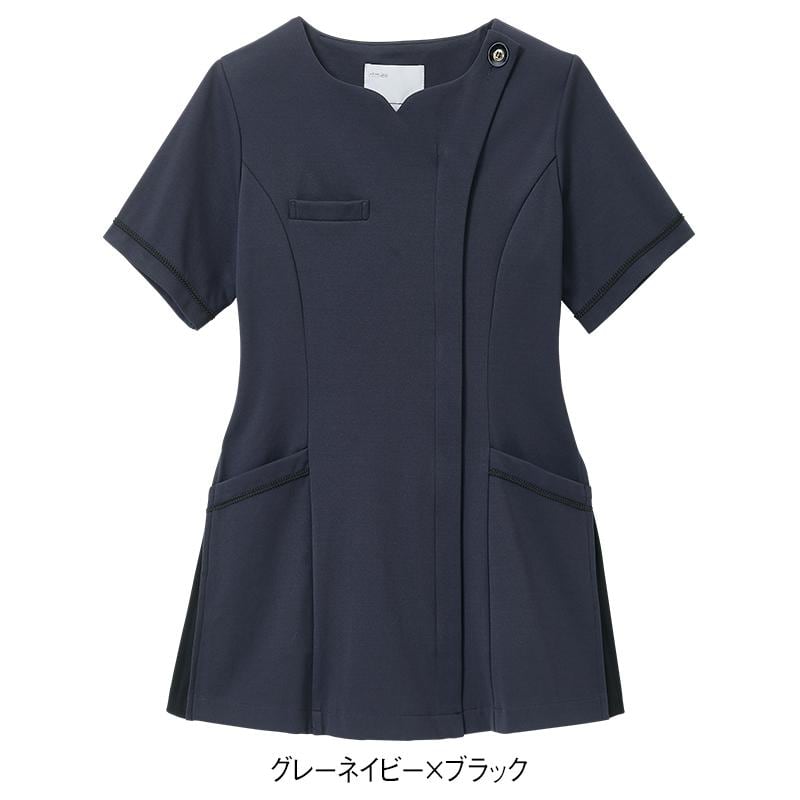 ビューティウェア サイドプリーツフロント開きストレッチチュニック