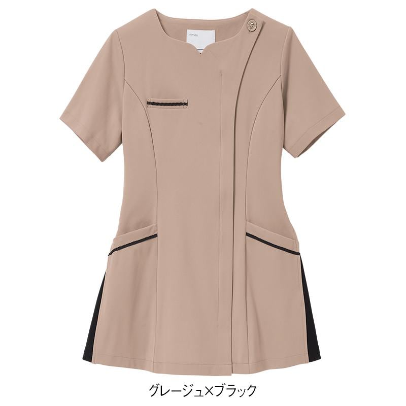 ビューティウェア サイドプリーツフロント開きストレッチチュニック