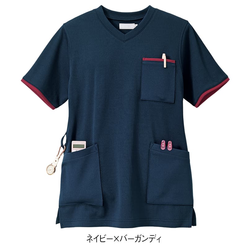 ナノプラチナ抗菌防臭さらっと凹凸袖配色ケアスクラブ(男女兼用)