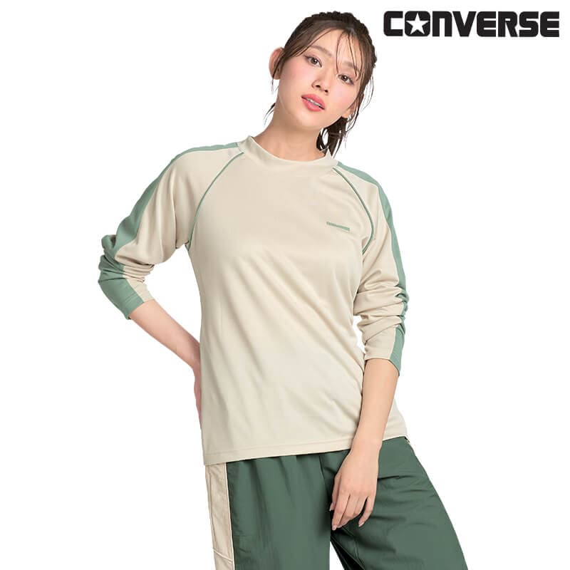 ＜CONVERSE＞ソフトメッシュ配色モックネック長袖Tシャツ