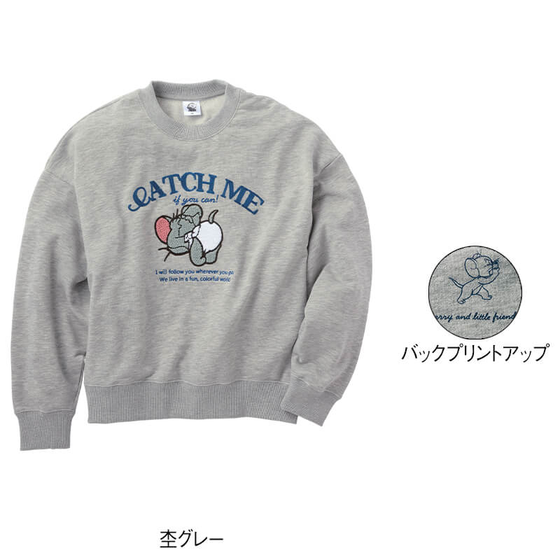 ＜TOM and JERRY＞さがら刺繍裏毛ワイドトレーナー