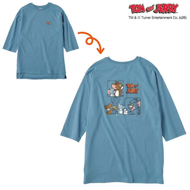 ＜TOM and JERRY＞天竺9分袖ビッグTシャツ