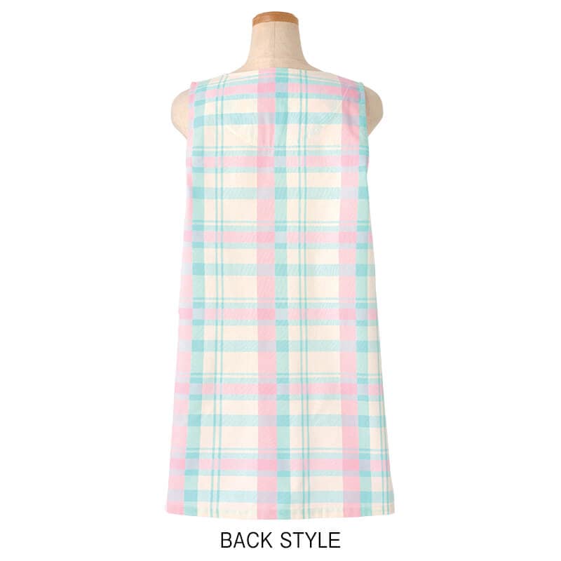 チェック×ストライプ切替えねこアップリケエプロン
