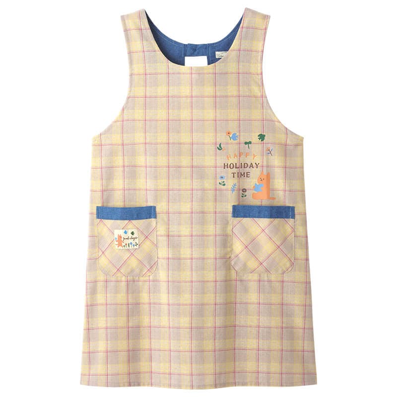 ねこプリントうしろすっぽりエプロン