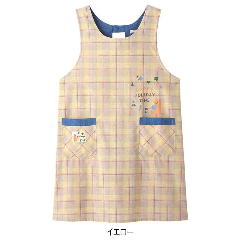 ねこプリントうしろすっぽりエプロン