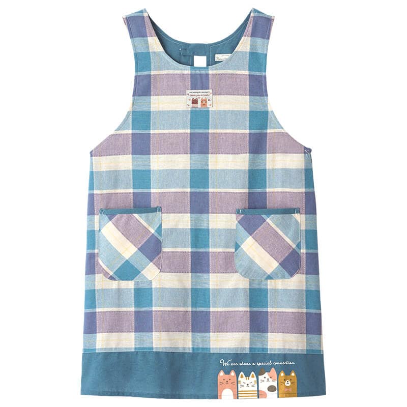 チェック柄ねこ裾エプロン