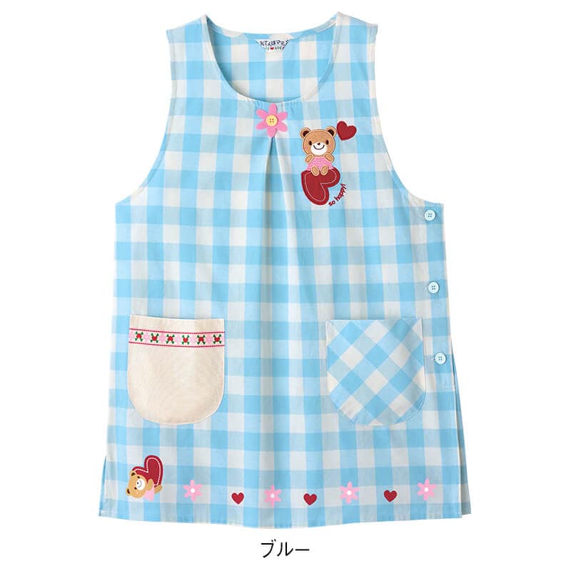 くまハートチェックエプロン