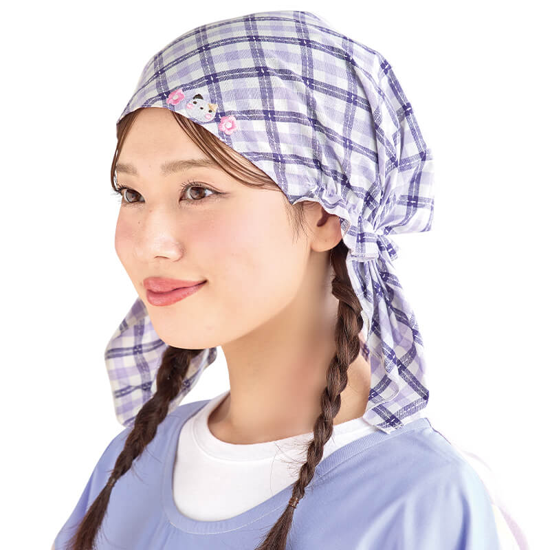 ねこフラワーチェックランチキャップ