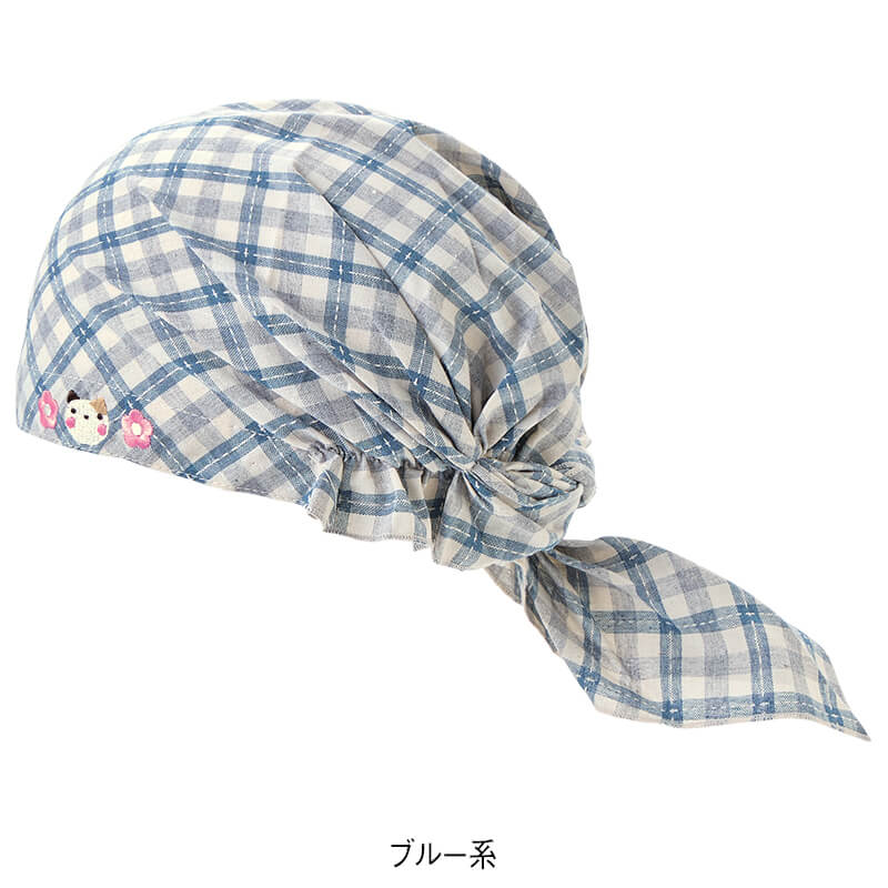 ねこフラワーチェックランチキャップ