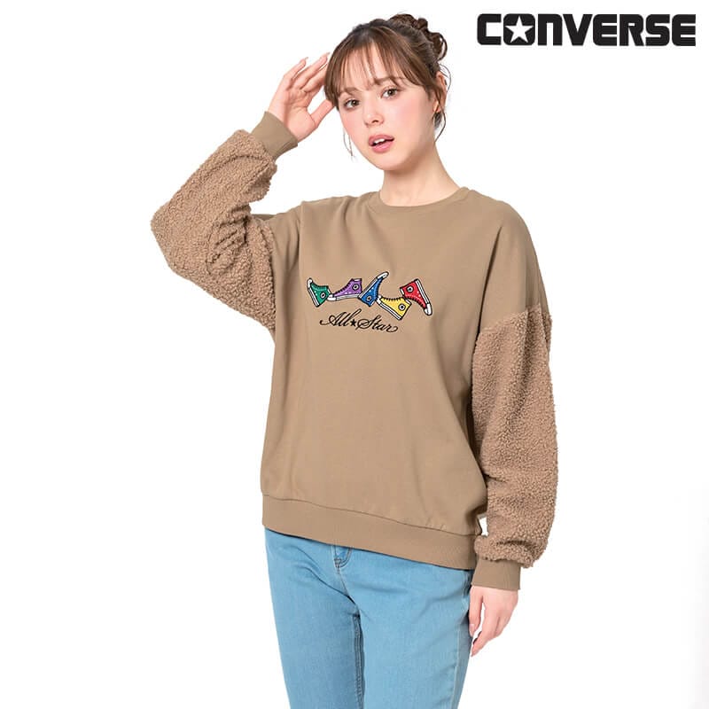 <CONVERSE>袖ボア裏起毛スウェット