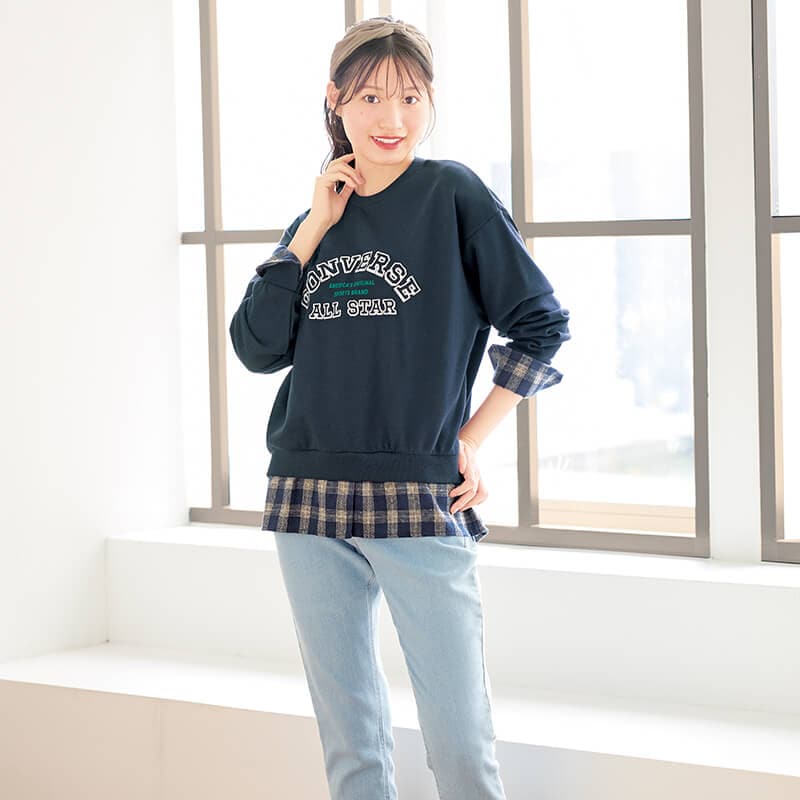 ＜CONVERSE＞シャツレイヤード裏毛プルオーバー