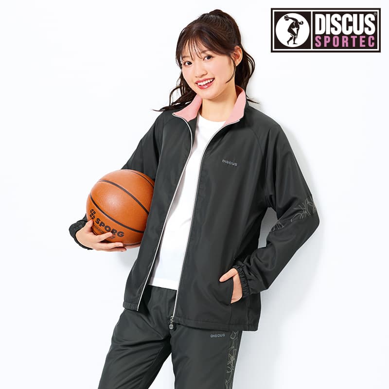 <DISCUS>エステル裏フリース反射プリント使いスタンドジャケット