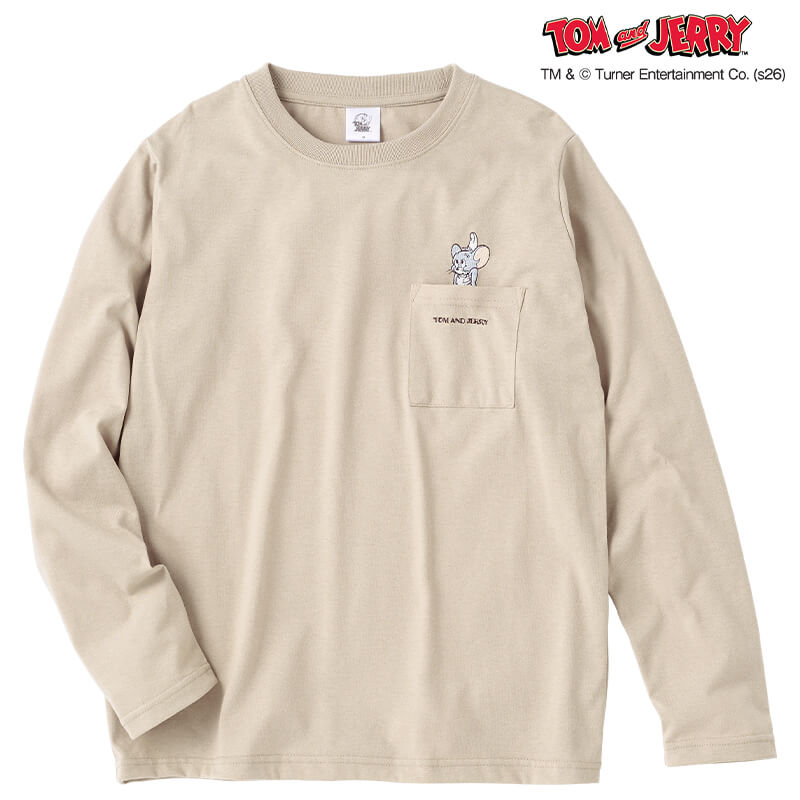 ＜TOM and JERRY＞ポケット付き天竺長袖Tシャツ