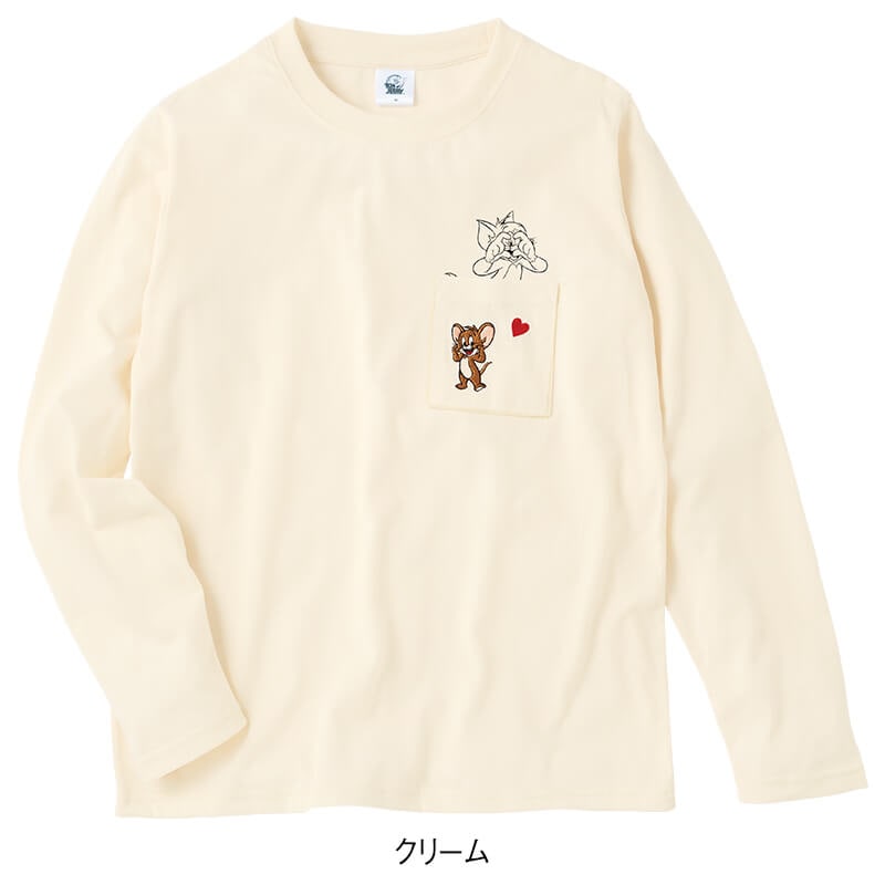 ＜TOM and JERRY＞ポケット付き天竺長袖Tシャツ