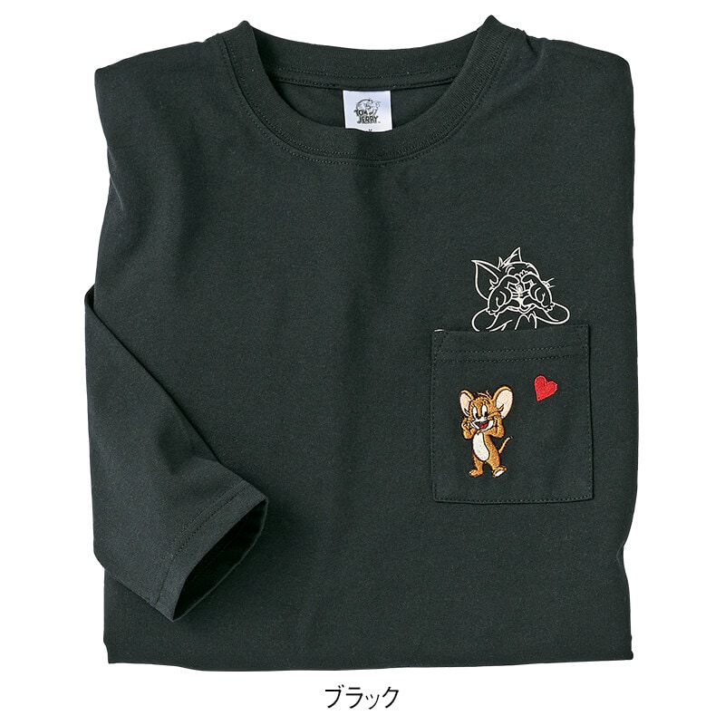 ＜TOM and JERRY＞ポケット付き天竺長袖Tシャツ
