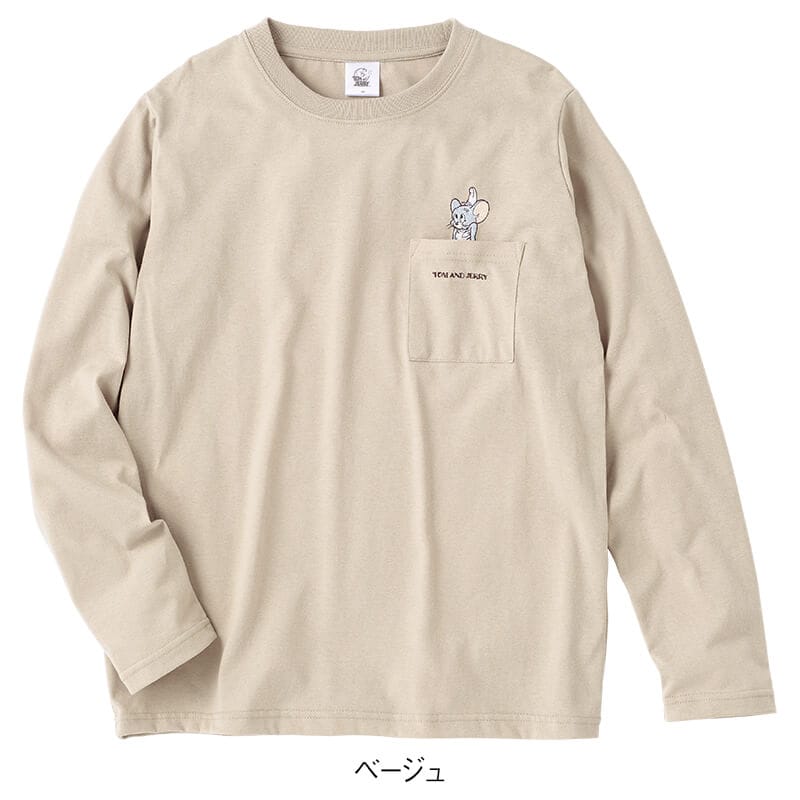 ＜TOM and JERRY＞ポケット付き天竺長袖Tシャツ