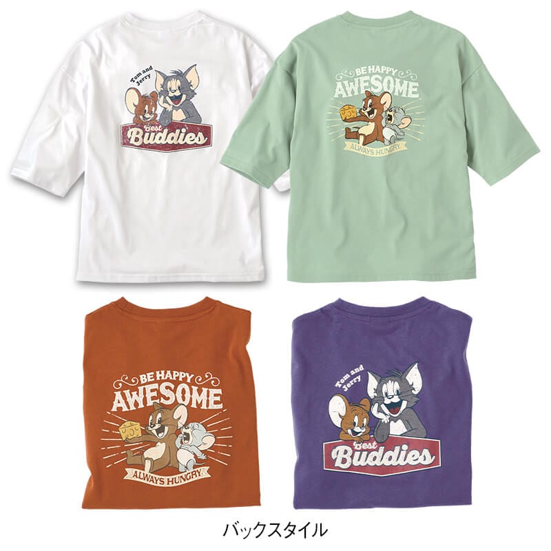 <TOM and JERRY>天竺5分袖WIDETシャツ