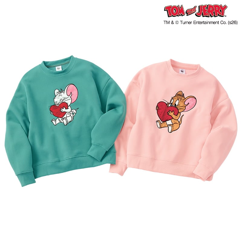 <TOM and JERRY>サテンアップリケ裏起毛WIDEトレーナー