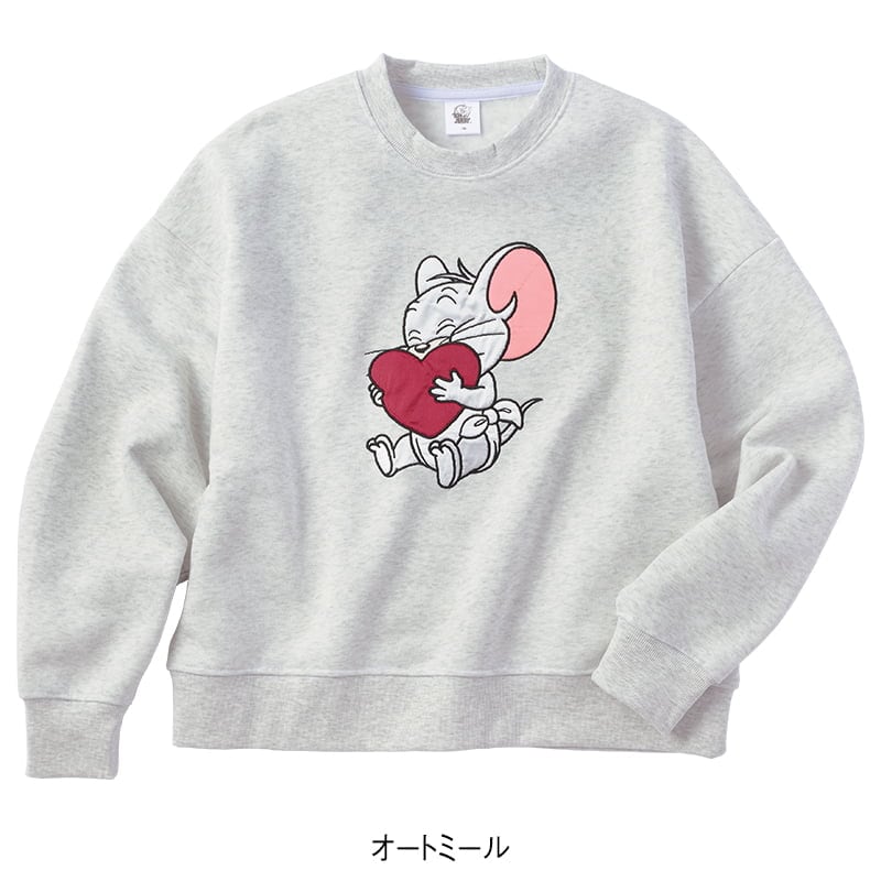 <TOM and JERRY>サテンアップリケ裏起毛WIDEトレーナー