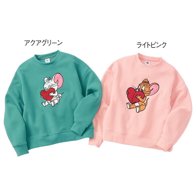 <TOM and JERRY>サテンアップリケ裏起毛WIDEトレーナー