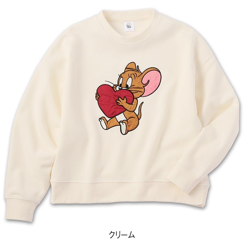 <TOM and JERRY>サテンアップリケ裏起毛WIDEトレーナー
