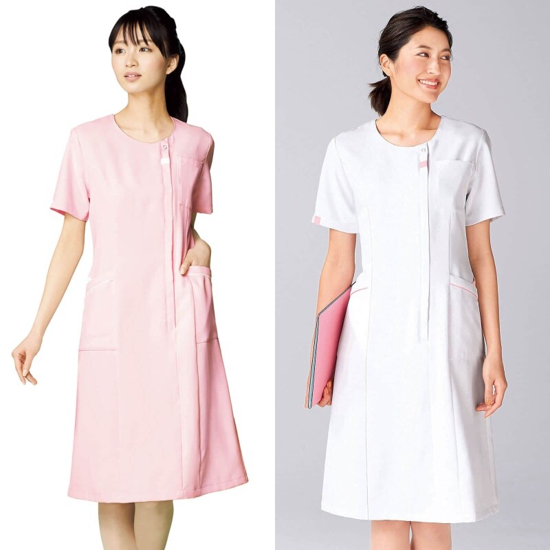 V Cat ポイント配色前開きワンピース 白衣 ナース服 ナースウェア 看護師 ナース の通販ならアンファミエ