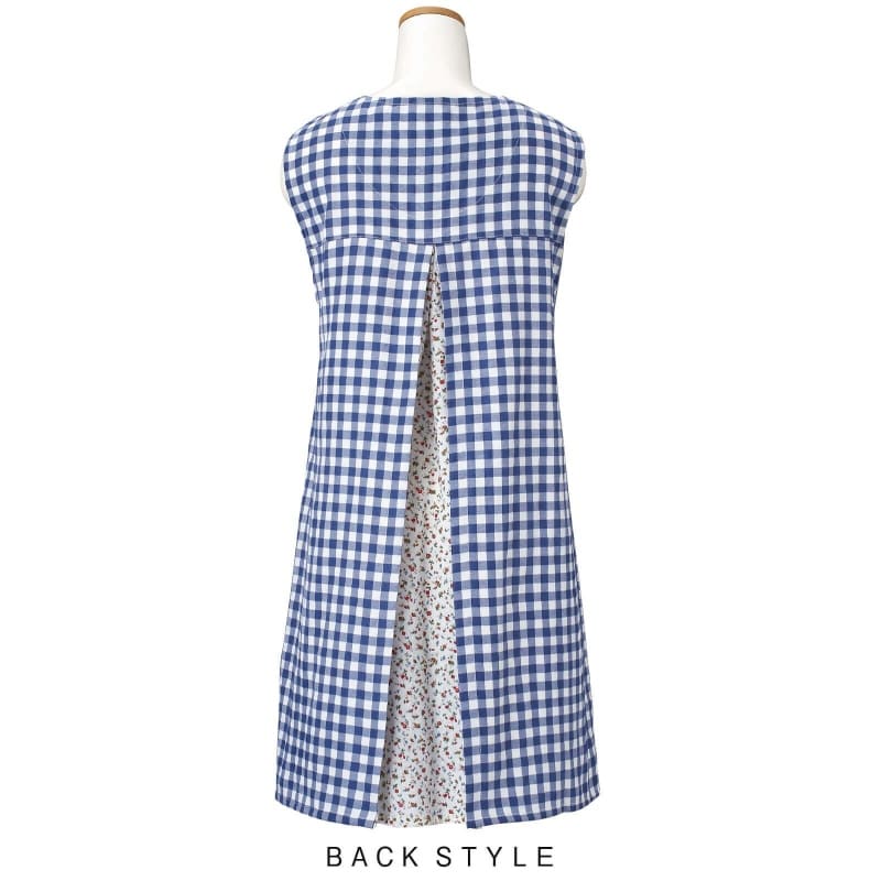 先染ギンガムレイヤード調ベスト横釦エプロン