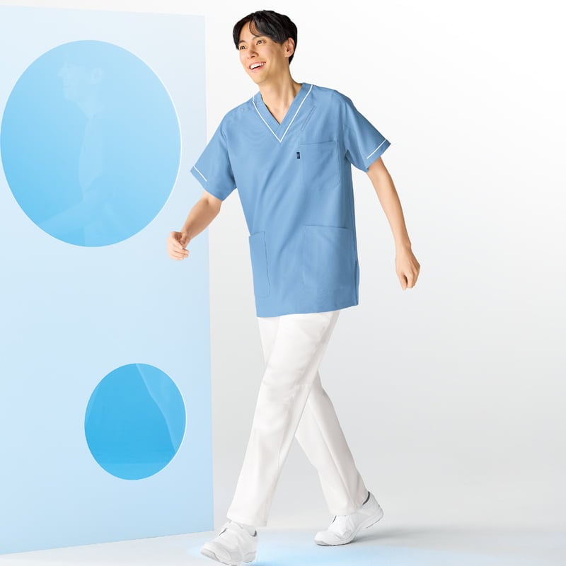 ＜ミズノ＞配色パイピングストレッチスクラブ(男女兼用)